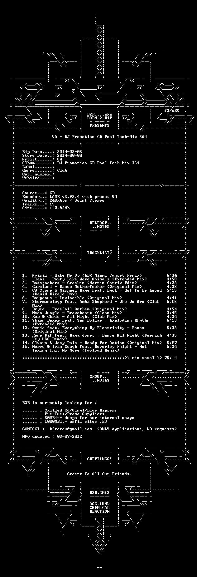 nfo VA DJ Promotion CD Pool Tech Mix 364 2014 B2R