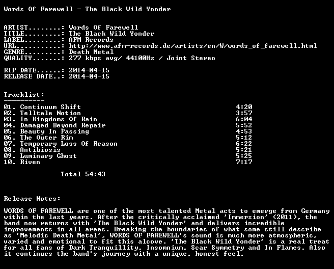 nfo Words Of Farewell The Black Wild Yonder 2014 PMS